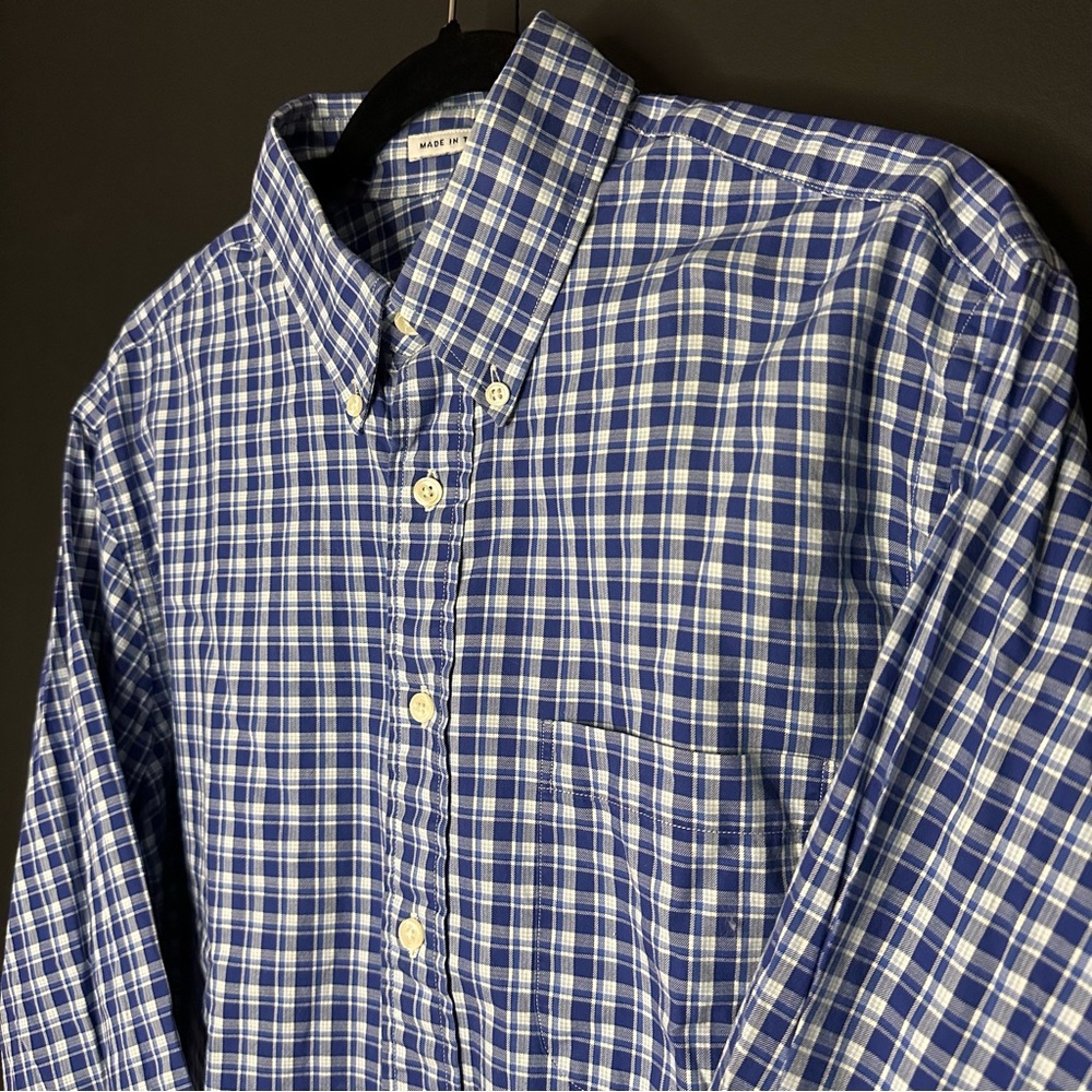 RVYC Blue & White Made in USA Men's Long Sleeve Button Up Down Collar Shirt Sz L
